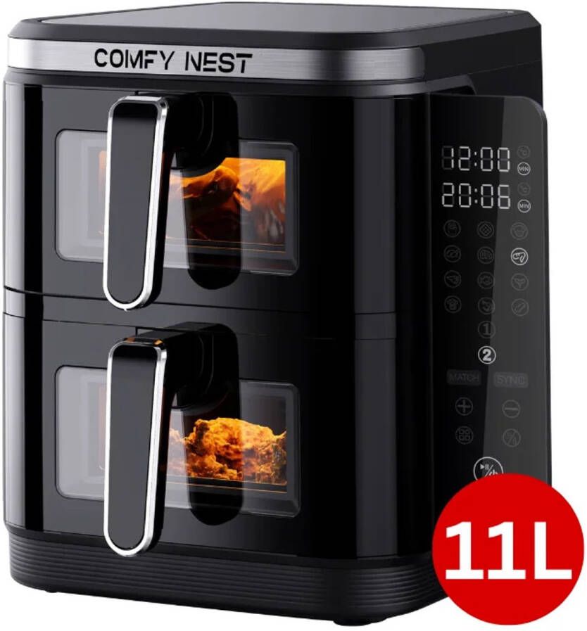 Comfy Nest CN-06184 2800W Airfryer 11L Dubbele Mand Digitaal Opvouwbaar Zijpaneel Kijkvenster