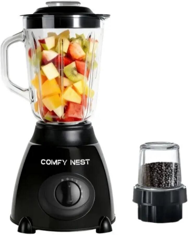 Comfy Nest Blender – 800W – 1 5 Liter Glazen Kan – Koffiemolen en Hakmolen – 5 Snelheden en Pulse – Zwart - Foto 1
