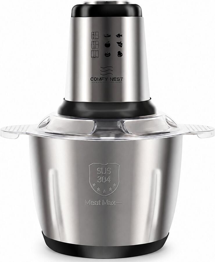 Comfy Nest Elektrische Hakmolen 1000W – Multifunctionele Foodprocessor met 3L RVS Kom – Voor Vlees Groente en Fruit – Zilver