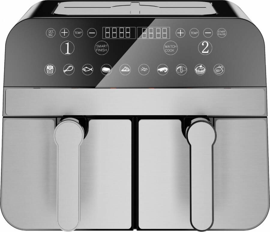 Comfy Nest Dubbele Airfryer XXL CN-AFD45NS 2400W Duo Airfryer 9L Zwart Zilver