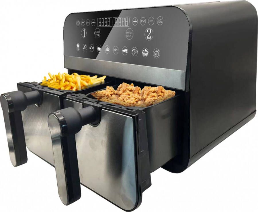 Comfy Nest Dubbele Airfryer XXL CN-AFD45NS 2400W Duo Airfryer 9L Zwart Zilver