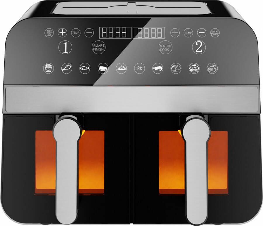 Comfy Nest Dubbele Airfryer XXL CN-AFD45WB 2400W Duo Airfryer met venster 9L Zwart Zilver