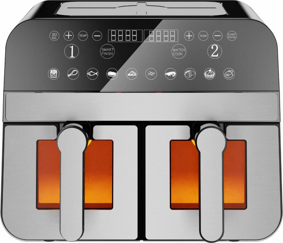 Comfy Nest – Dubbele XXL Airfryer met vensters – 9 L Elegant Zwart Zilver Design