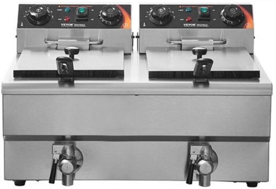 Commerciële Friteuse 2 x 12 L Dubbele Tank 3000 W RVS Voor Keuken En Restaurant