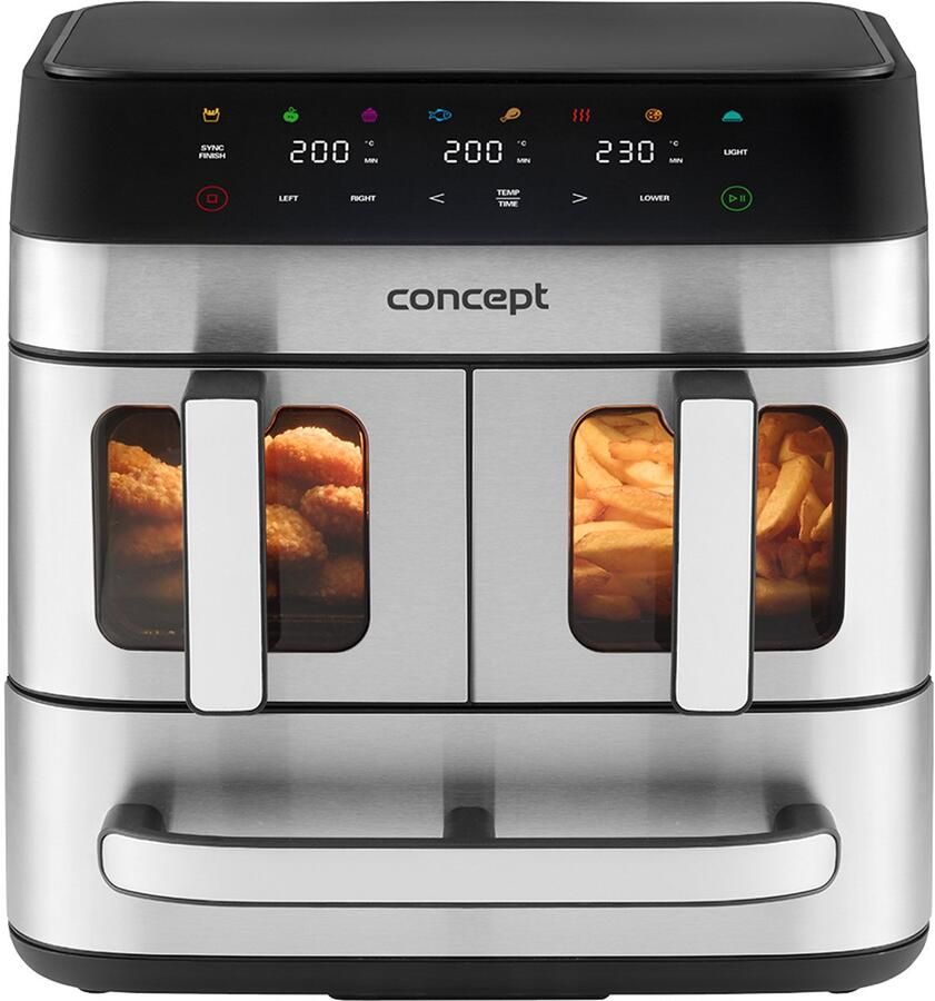 Concept AirFryer Vetvrije friteuse 3 aparte laden gesynchroniseerd koken 8 vooraf ingestelde programma's FR9000