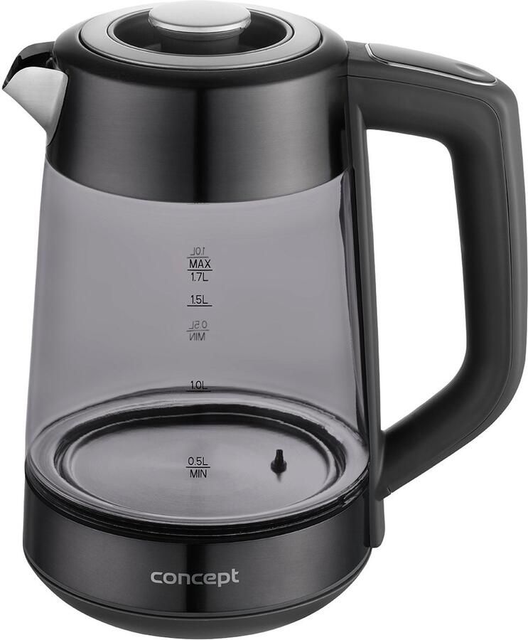 Concept glazen waterkoker inhoud 1 7 l vermogen 1850-2200 W kleur zwart Strix-aansluiting temperatuurregeling digitale bediening RK4195
