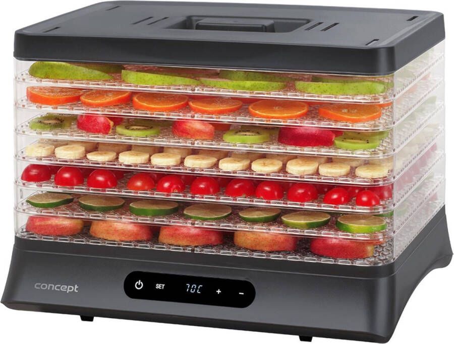 Concept SO2041 Voedseldroger voor groenten fruit kruiden bloemen vis en pasta 7 niveaus 0 7 m2 35-70 ° C temperatuurregelaar 500W vermogen