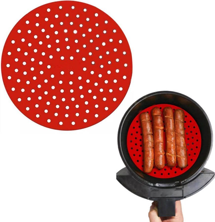 Consumerce Siliconen Airfryer Bakmat – Rond 9 Inch – Rood – Airfryers – Heteluchtfriteuse – Bakpapier Accessoires – Air Fryer Bakje XL XXL – Heteluchtoven – Hetelucht Oven Bakjes – Friteuse Mandje – Papier