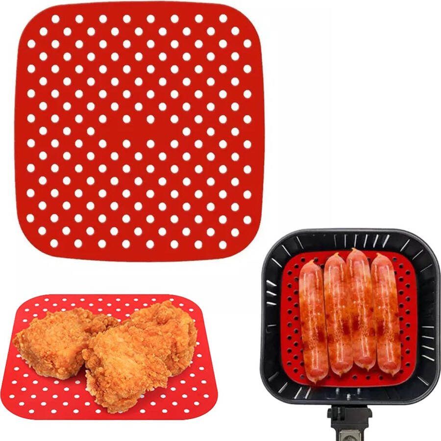 Consumerce Siliconen Airfryer Bakmat – Vierkant 8.5 Inch – Rood – Airfryers – Heteluchtfriteuse – Bakpapier Accessoires – Air Fryer Bakje XL XXL – Heteluchtoven – Hetelucht Oven Bakjes – Friteuse Mandje – Papier