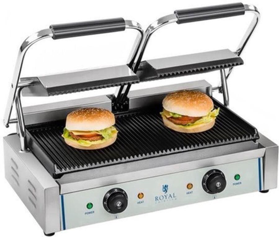 Contactgrill – Dubbele Grill – Panini Grill – Tosti Apparatuur – Grill Apparaat – Emailleren Gietijzeren Grillplaten – Instelbare Hoogte