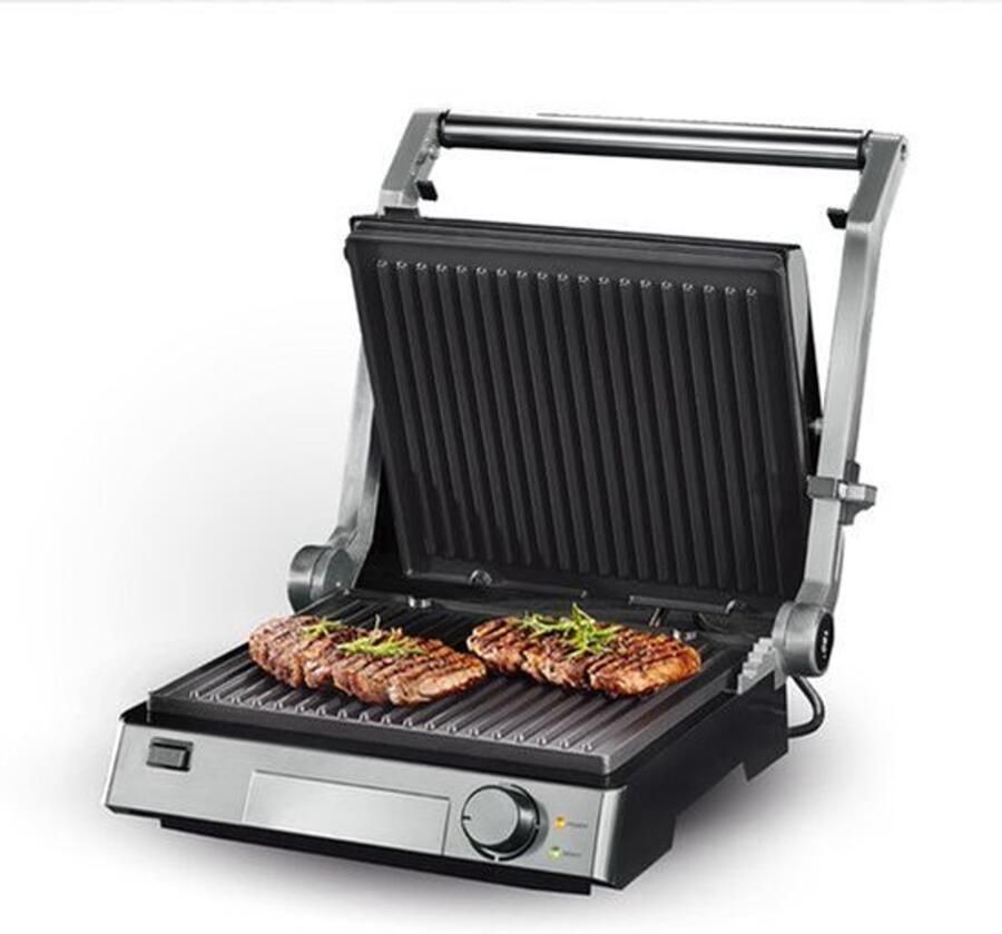 Contactgrill Elektrische Grill 2000 W Vermogen 41x40x20 cm Afmetingen RVS Materiaal Rookvrij Voor Vis Groenten Vlees