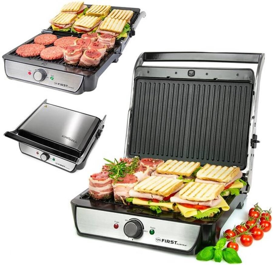 Contactgrill Elektrische Tafelgrill 2000 Watt Vermogen 39x37x12 cm Afmetingen Roestvrij Staal Voor Vlees En Groenten