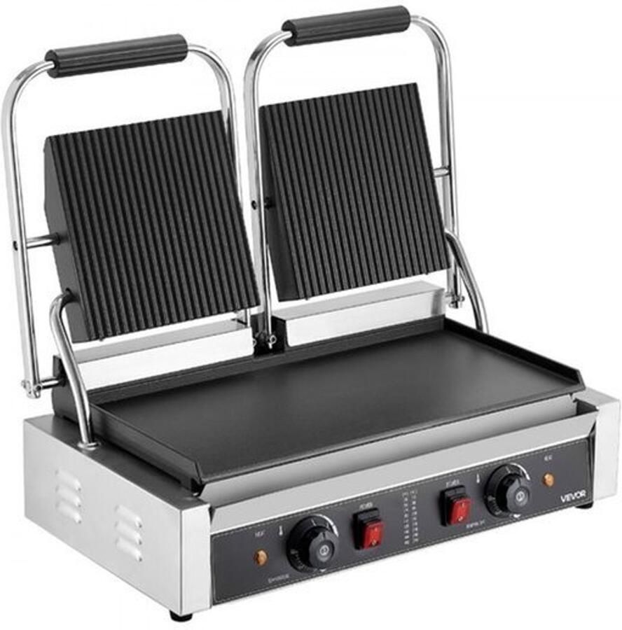Contactgrill Panini Grill 3600 W Vermogen 48 x 23 cm Groot Kookoppervlak Roestvrij Staal Voor Sandwiches En Steak