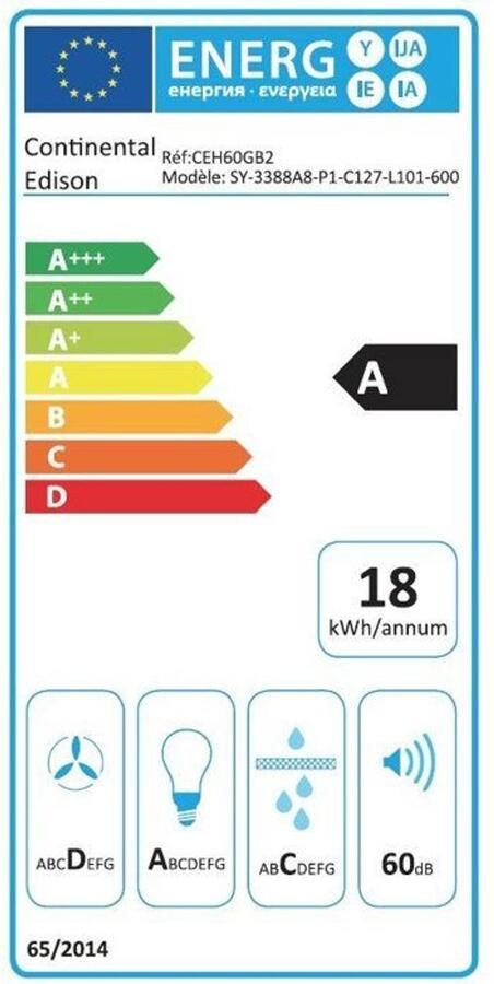 Continental Edison Decoratieve kap CEH60GB2 Klasse A 60 x 47 x 50 84 cm Zwart Glas