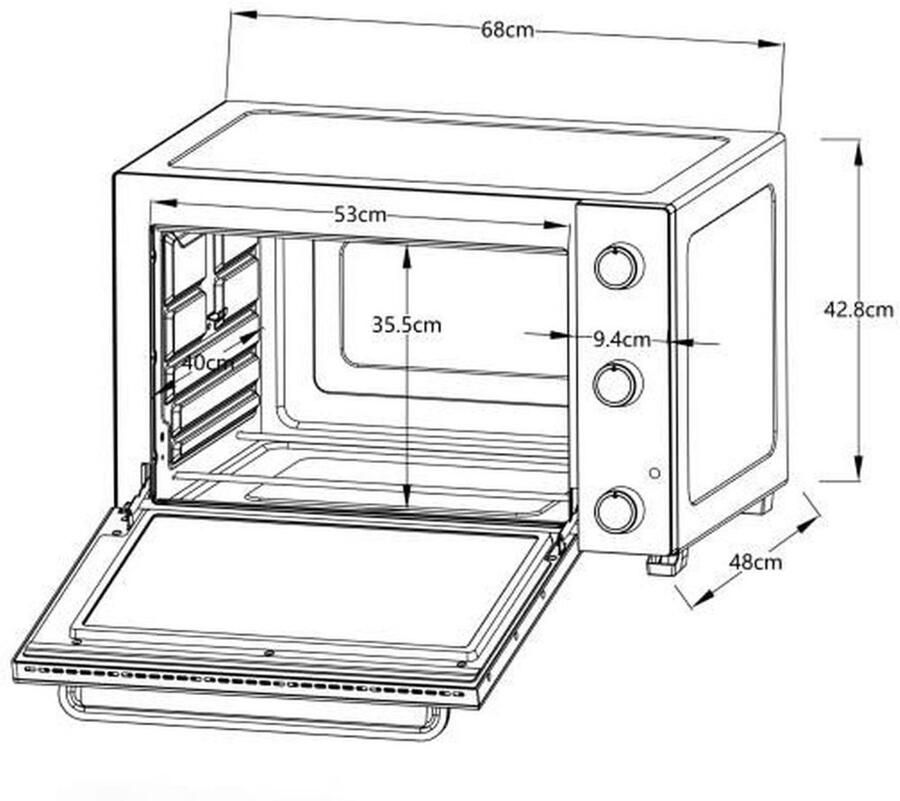 EDISON CONTINENTAL Elektrische mini-oven Hetelucht CONTINENTAL EDISON CEMF80B Zwart L68 x H42 8 x D 48 cm