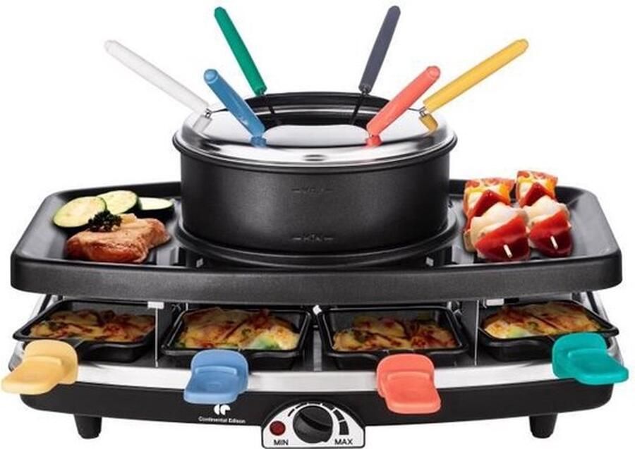 Continental Edison FD12881 Raclette en Fondue 8 People Black