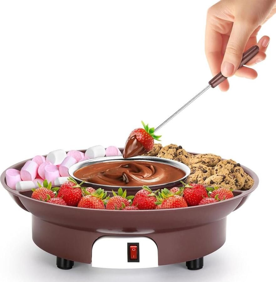 COOAU Chocolade Fondue Kaasfondue Hotpot Electrisch Oververhittingsbeveiliging Automatische Temperatuurregeling Bruin