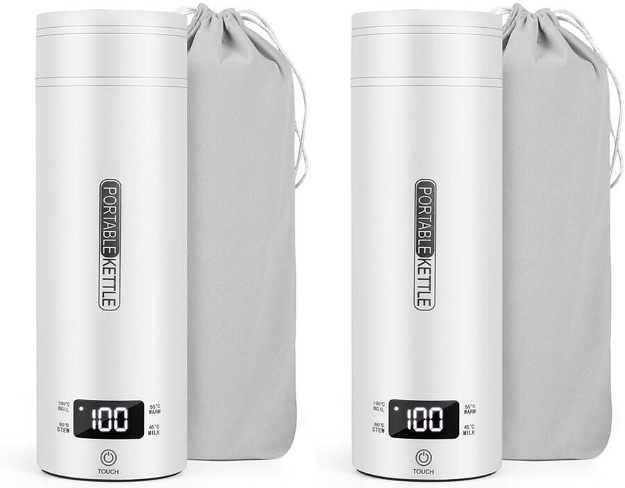 COOAU Draagbare Elektrische Waterkoker met Temperatuurregeling Kleine Draagbare Waterkoker 500 ML Mini Elektrische Waterkoker met Borstel en Opbergtas 2 Stucks