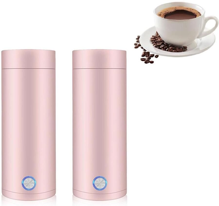 COOAU Draagbare Waterkoker 400 ml Reiswaterkoker- Mini Waterkoker Roze 2 Stucks