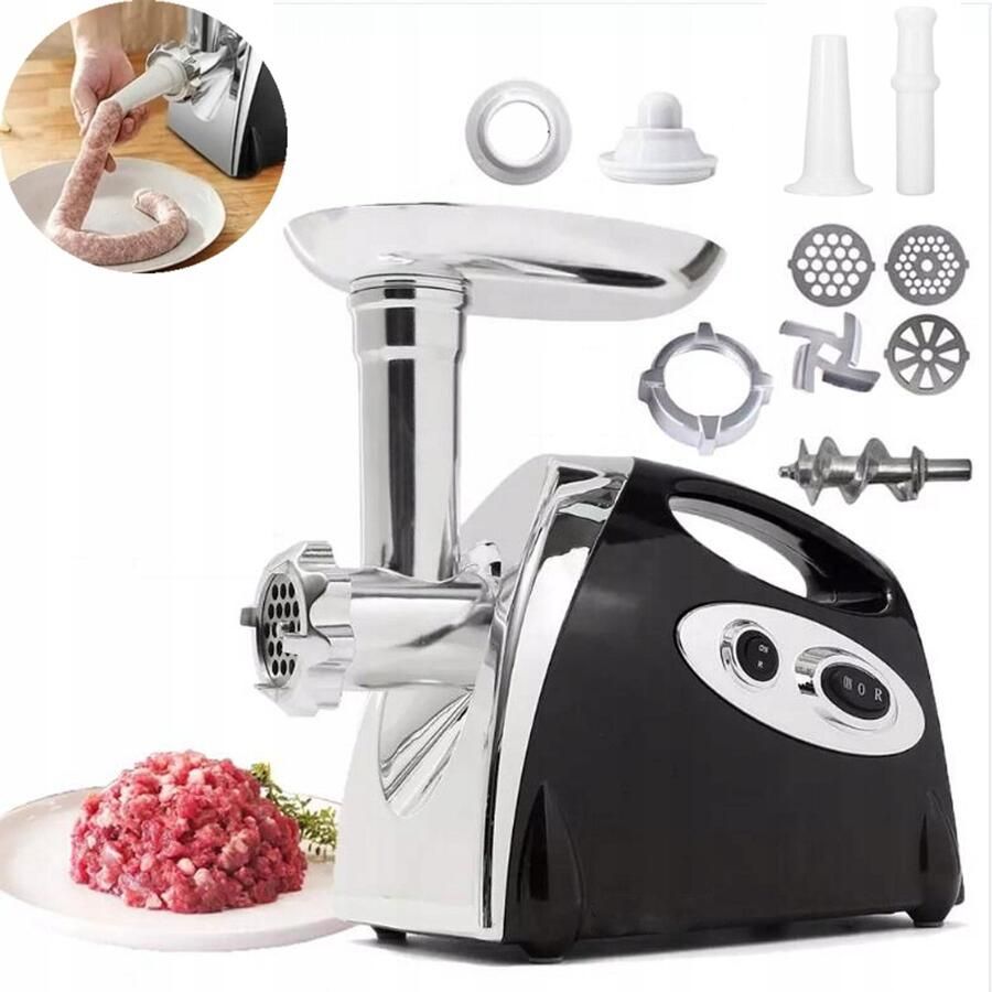 COOAU Elektrische Vleesmolen en Worstmaker 2800 Watt Vleesmolen en Worstplug Draait Heen en Weer Wordt Geleverd met 3 Verschillende Snijplanken Worst en Blokjesset Zwart