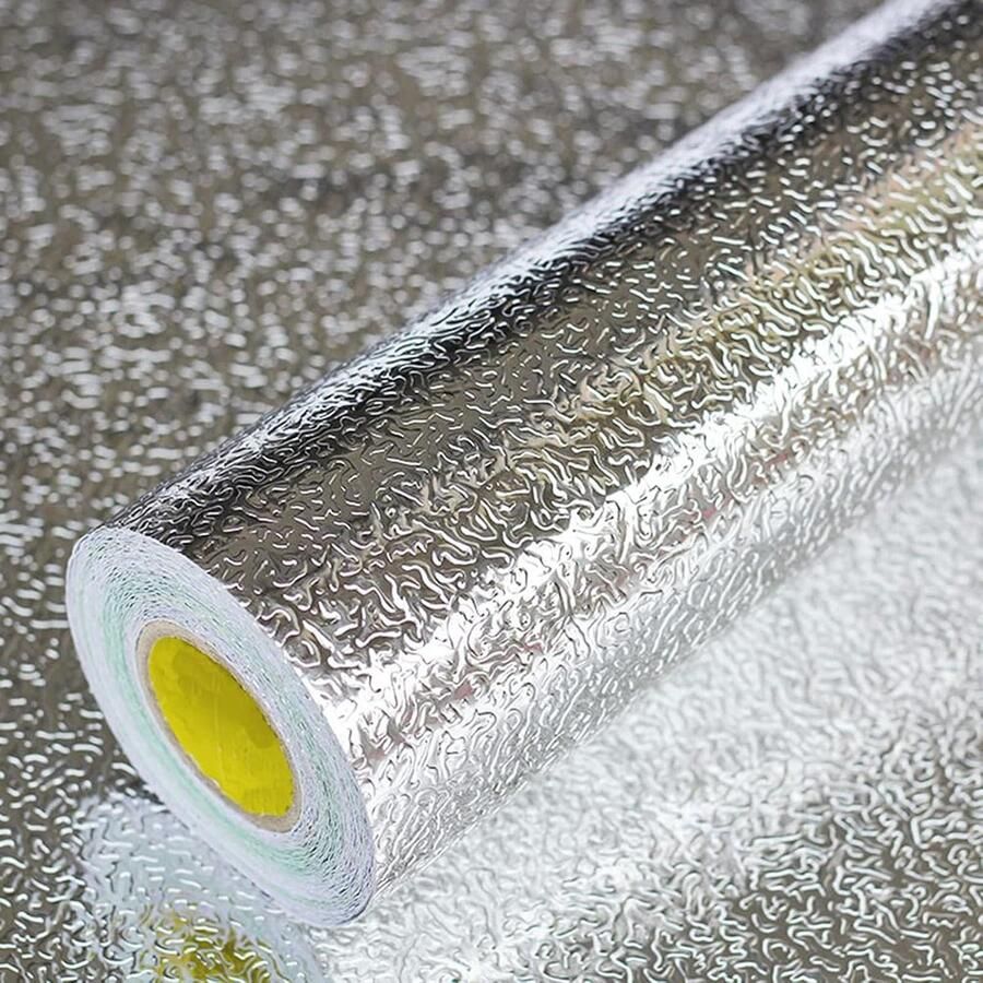 COOAU Keuken Achterwand Stickers Oliebestendige Spatscherm Zelfklevende Keukenstickers Spatwand Fornuis 60cm*5M Zilver