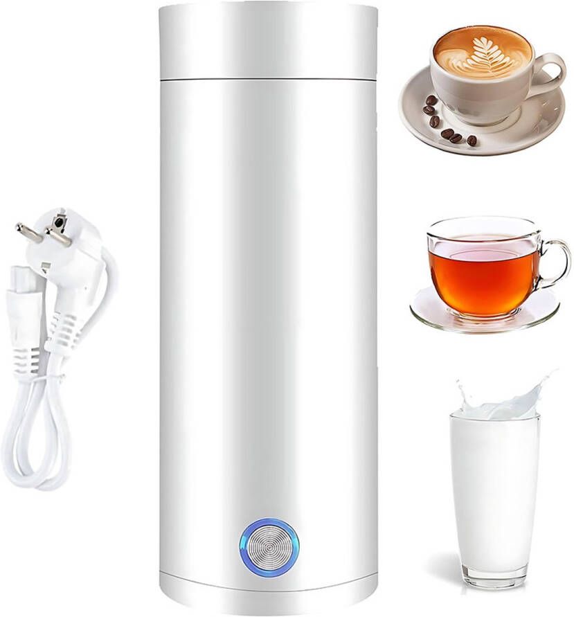 COOAU Draagbare Waterkoker Heetwaterdispenser Kleine Waterkoker Babyvoeding Camping Waterkoker Mini Waterkokers 400ML Reis Waterkoker Wit