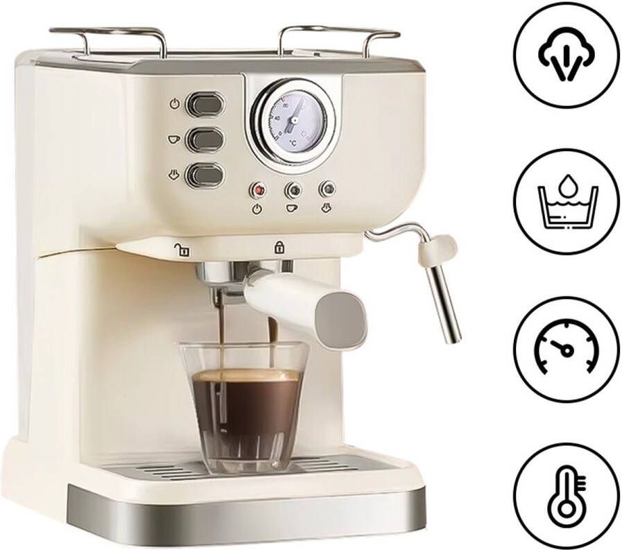 COOAU Koffiemachine Espressomachine Halfautomatisch met Melkopschuimer RVS 20 Bar voor Koffie Latte en Cappuccino Uitneembaar Waterreservoir Van 1 5 Liter