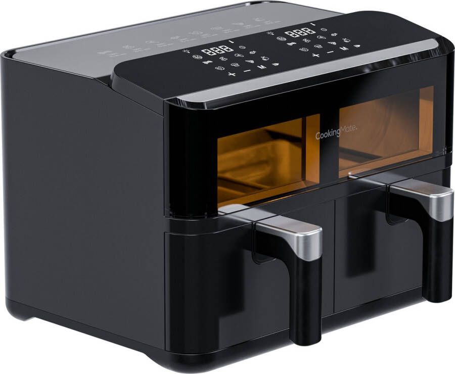 CookingMate Dual Zone Airfryer XXL 9L Heteluchtfriteuse met Dubbele Mand Grote Airfryer 2 x 4 5L Dual Zone Kijkvenster 9 Kookprogramma s Zwart - Foto 2