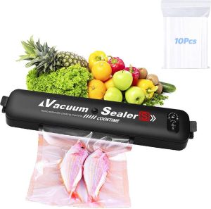 COOKTIME vacumeermachine vacumeer sealer- met 10 x vaccumzakken voor groente fruit vlees vis en ander vers voedsel Zwart