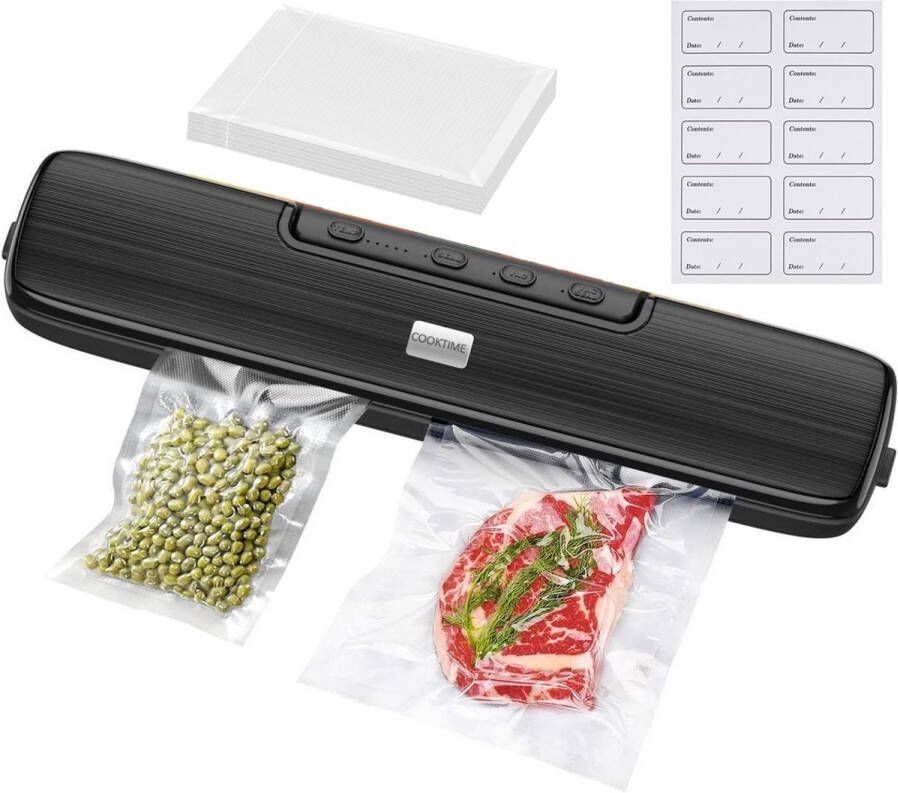 COOKTIME Vacumeermachine Vacuüm Sealer met 15 x Vaccumzakken voor Groente Fruit Vlees Vis en Ander Vers Voedsel Zwart - Foto 1