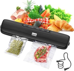 COOKTIME Vacumeermachine Vacuüm Sealer met 15 x Vaccumzakken voor Groente Fruit Vlees Vis en Ander Vers Voedsel Zwart
