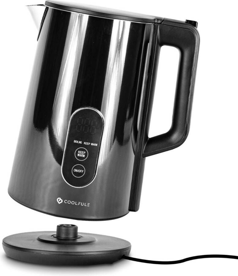 CoolFule Waterkoker 1 8L Met Temperatuurregeling en Warmhoudfunctie Display Dubbelwandig Cool-touch Zwart 5 jaar Garantie