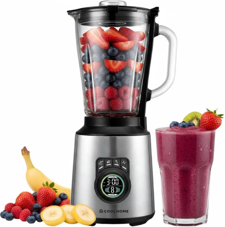 CoolHome FusionPro Blender Smoothie maker 4 Programma's 9 Snelheden -IJscrusher LED Scherm 800W Grijs