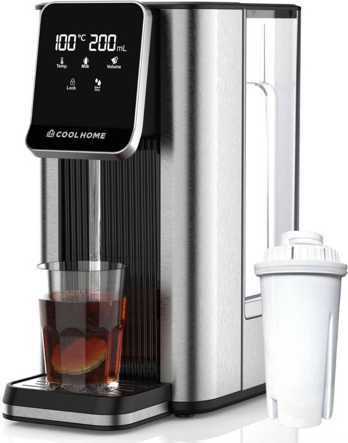 CoolHome Heetwaterdispenser met Filter 2 5L 45–100°C Heet water dispenser met Touch Display Instant Waterkoker RVS Zwart