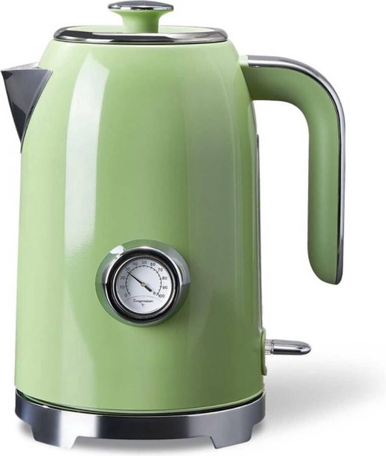 Coopi – Retro Waterkoker van Roestvrij Staal – 1.7L 2200W Temperatuurdisplay Droogkookbeveiliging Groen – Perfect voor Thee en Koffie in Vintage Stijl