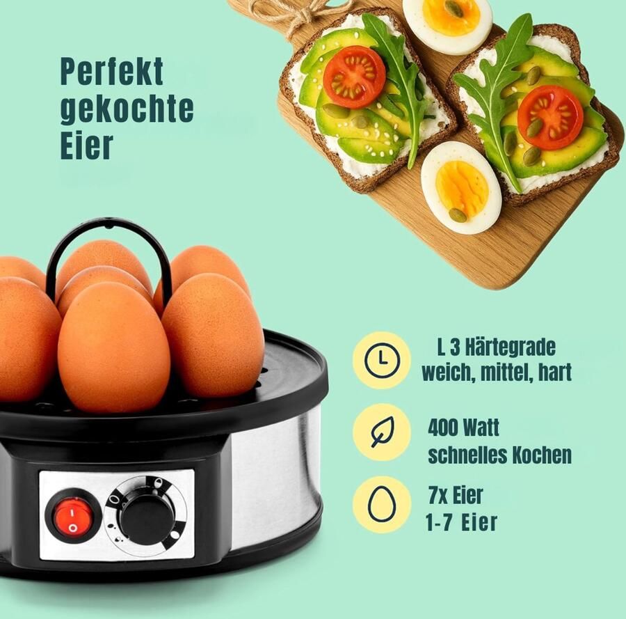 Core Eierkoker electrisch Eierkoker met timer Grijs 21cm x 20cm x 17cm