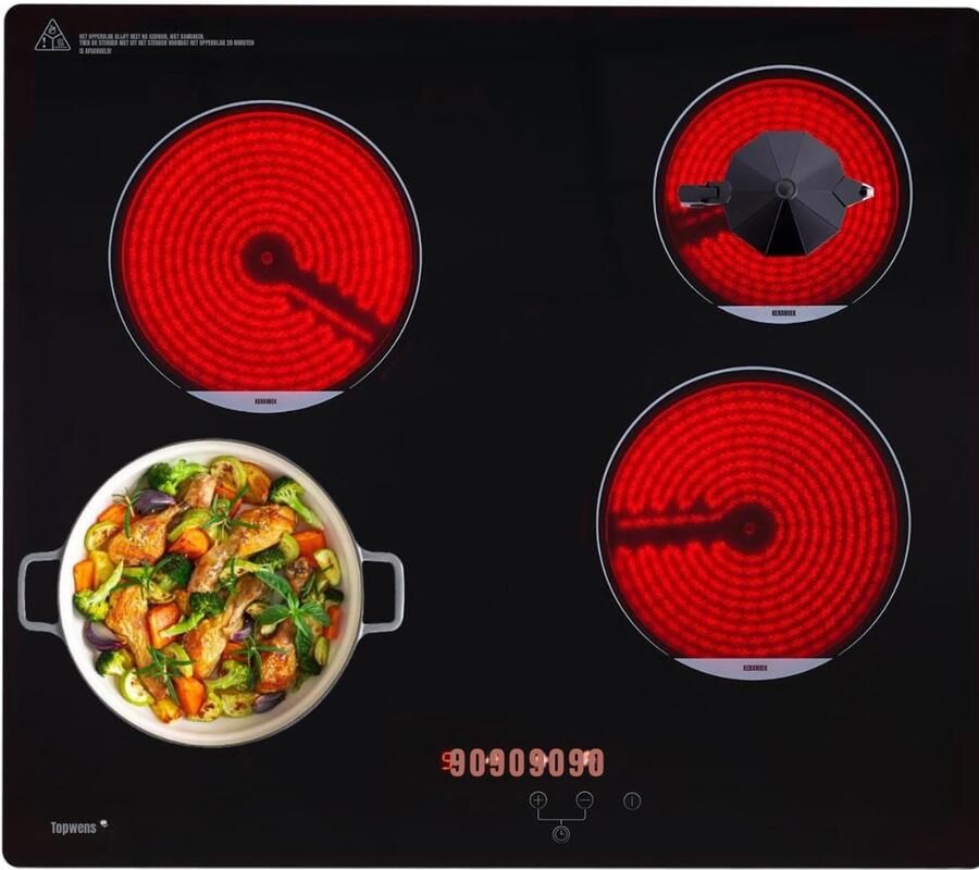 Core Elektrische Kookplaat 4 Pits Elektrische Fornuis Elektrische Kookplaat Vrijstaand 4 Kookzones Kinderslot Zwart 68cm x 63cm x 11cm