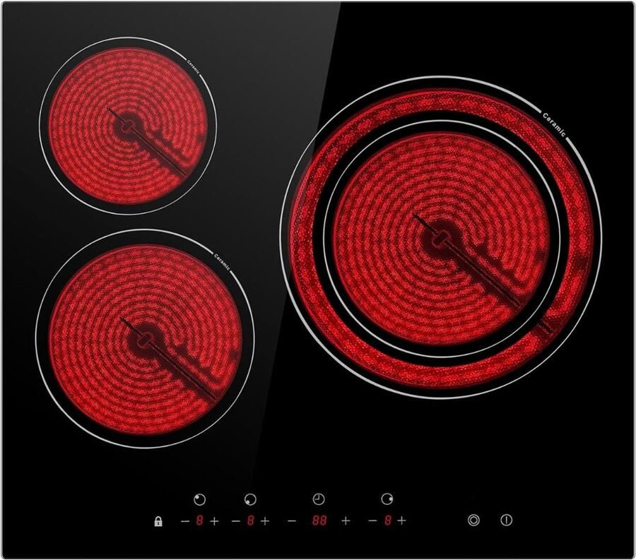 Core Elektrische Kookplaat 4 Pits Elektrische Fornuis Elektrische Kookplaat Vrijstaand 4 Kookzones Kinderslot Zwart 52cm x 60cm x 6cm