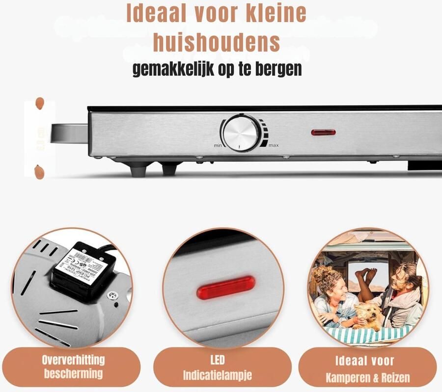 Core Elektrische Kookplaat 4 Pits Elektrische Fornuis Elektrische Kookplaat Vrijstaand 4 Kookzones Kinderslot Zilver 31cm x 64cm x 7cm