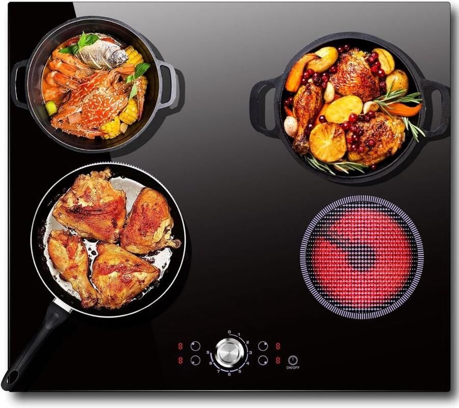 Core Elektrische Kookplaat 4 Pits Elektrische Fornuis Elektrische Kookplaat Vrijstaand 4 Kookzones Kinderslot Zwart 52cm x 59cm x 6cm