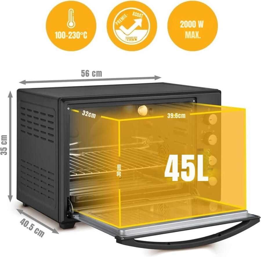 Core Heteluchtoven Oven Airfryer Oven Zwart -‎56 x 41x 35 cm; 9.8 kg