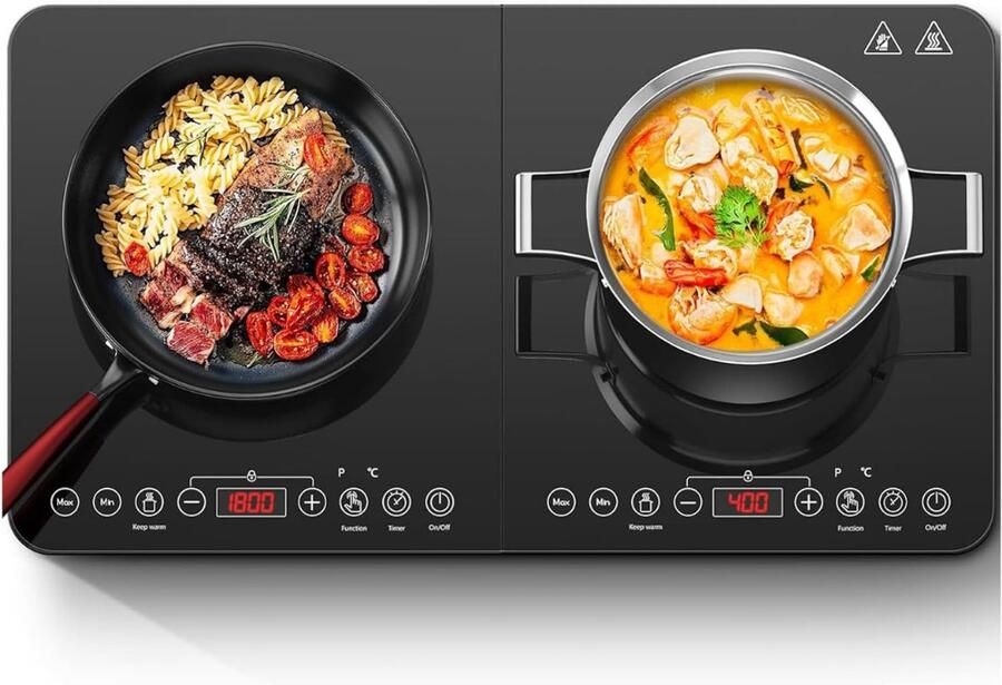 Florixa Inductie Kookplaat Vrijstaand Dubbele Inductiekookplaat Kooktoestel Touchscreenbediening Zwart 7cm x 59cm x 31cm