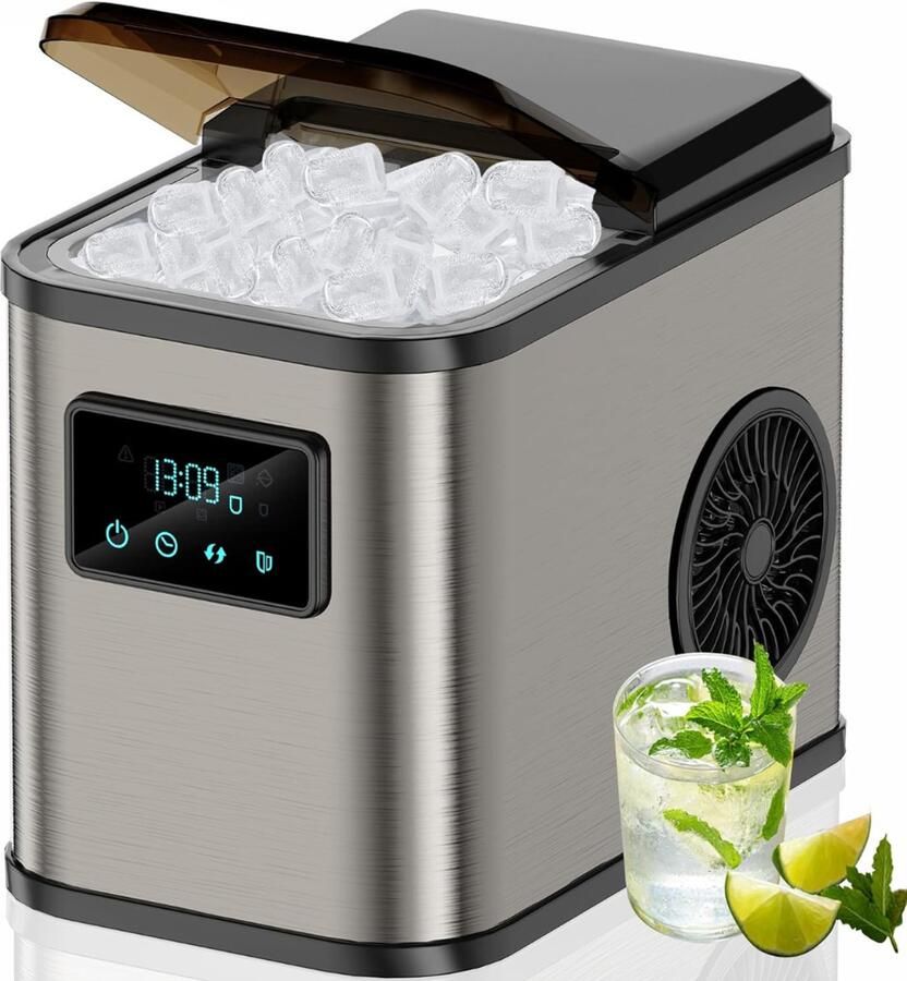 Vin Krachtige IJsblokjesmachine – 2 Afmetingen – Zelfreinigende IJsmachine – IJsblokjesmachine Crushed Ice Machine – Crushed Ice Maker in Enkele Minuten – 2L – LED-Scherm Zilver