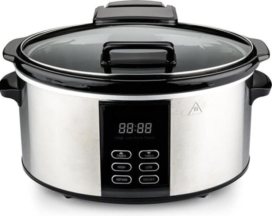 Core Slowcooker met Timer Crockpot Stoompot Inclusief Warmhoudfunctie -Zilver- 39cm x 32cm x 24cm