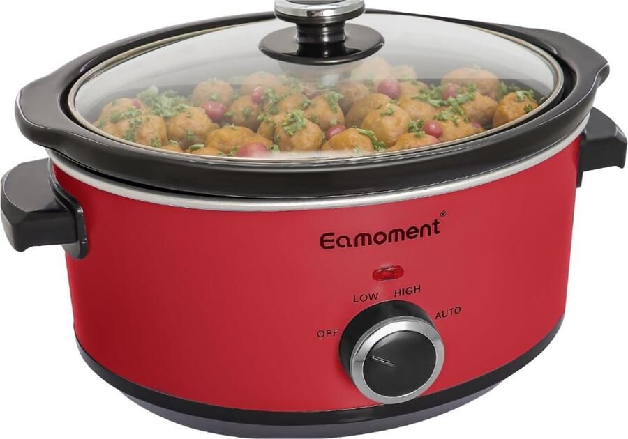 Aura Slowcooker met timer Slowcooker Crockpot Rood- 24cm x 31cm x 18cm