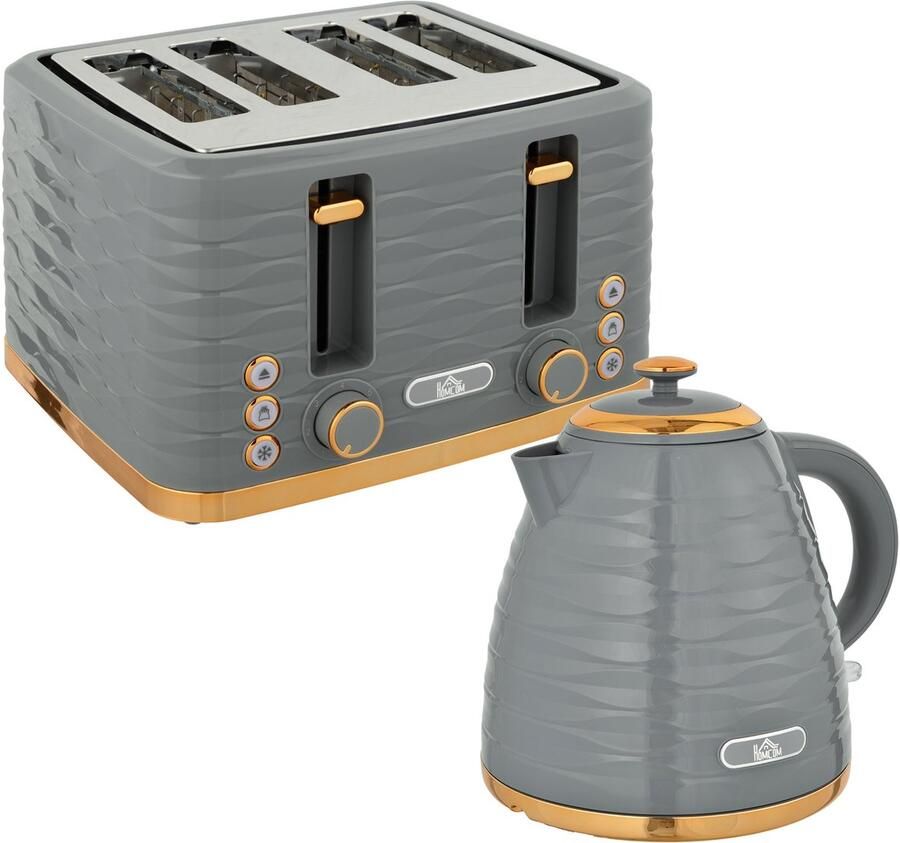 Corenia 2-in-1 Broodrooster en Waterkoker – Toaster – Kettle – Ontdooien – Opwarmen – Grijs – 7 Bruiningsniveaus – Compact Design