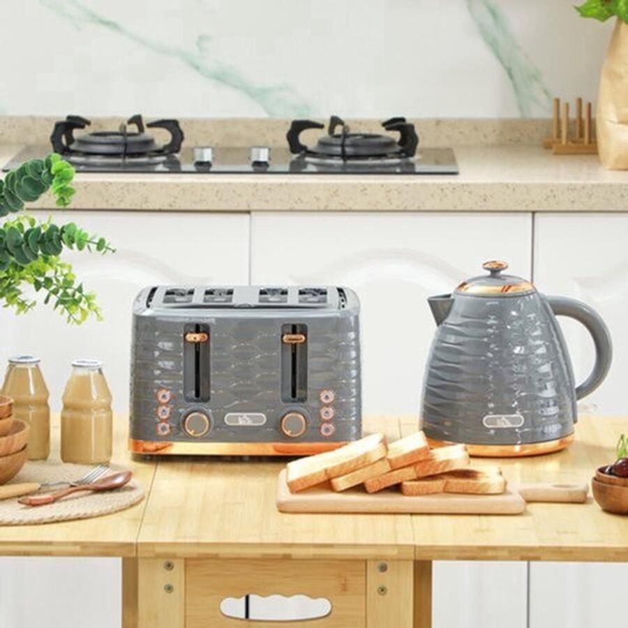 Corenia 2-in-1 Broodrooster en Waterkoker – Toaster – Kettle – Ontdooien – Opwarmen – Grijs – 7 Bruiningsniveaus – Compact Design - Foto 3
