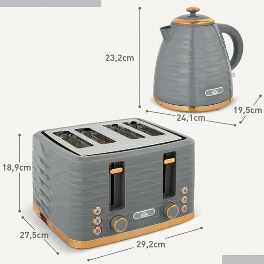 Corenia 2-in-1 Broodrooster en Waterkoker – Toaster – Kettle – Ontdooien – Opwarmen – Grijs – 7 Bruiningsniveaus – Compact Design