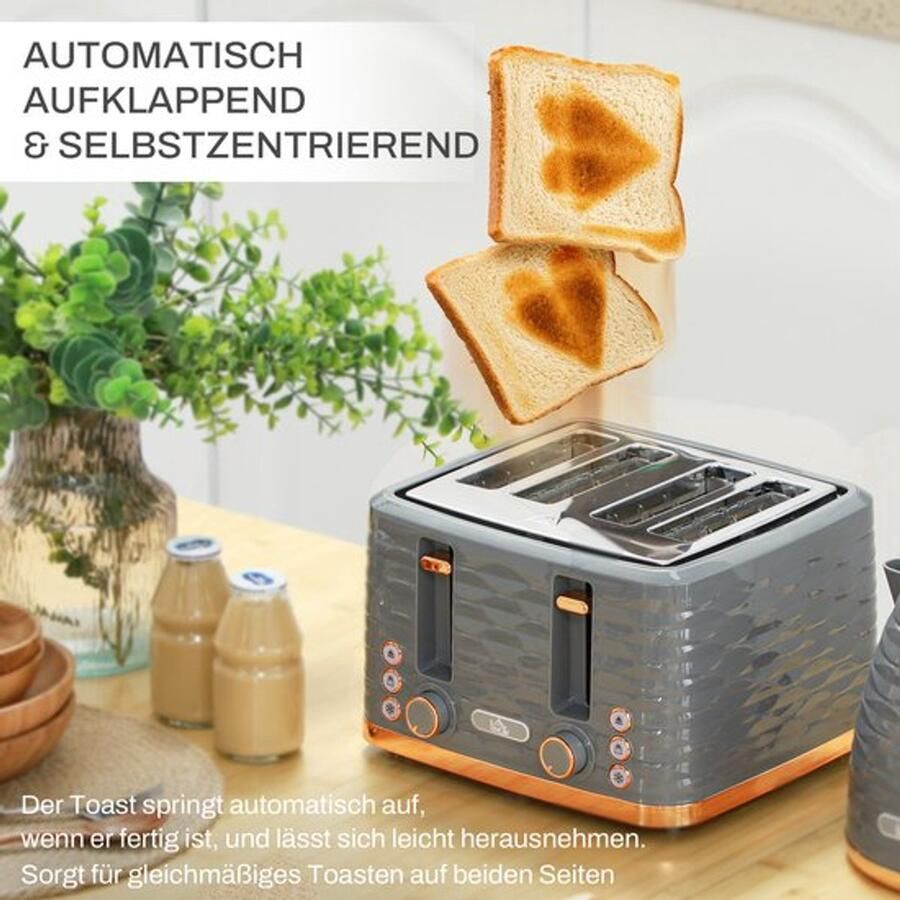 Corenia 2-in-1 Broodrooster en Waterkoker – Toaster – Kettle – Ontdooien – Opwarmen – Grijs – 7 Bruiningsniveaus – Compact Design - Foto 3