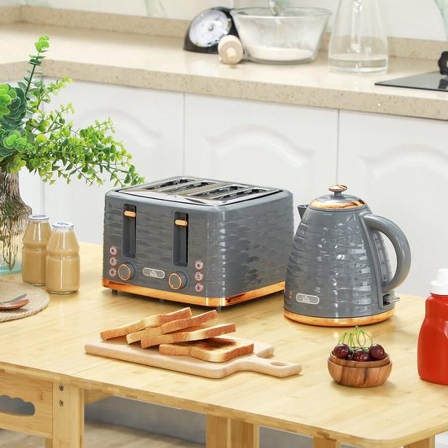 Corenia 2-in-1 Broodrooster en Waterkoker – Toaster – Kettle – Ontdooien – Opwarmen – Grijs – 7 Bruiningsniveaus – Compact Design - Foto 7